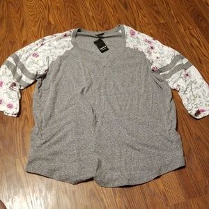TORRID New Floral 3/4 sleeve football tee size 3